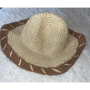 Anthropologie Tan Whipstitched Paper Sun Hat Packable Adjustable Lightweight